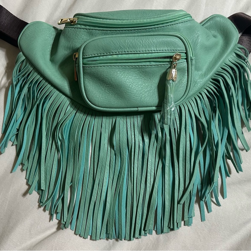 Mint Green Fringe Waist Bag